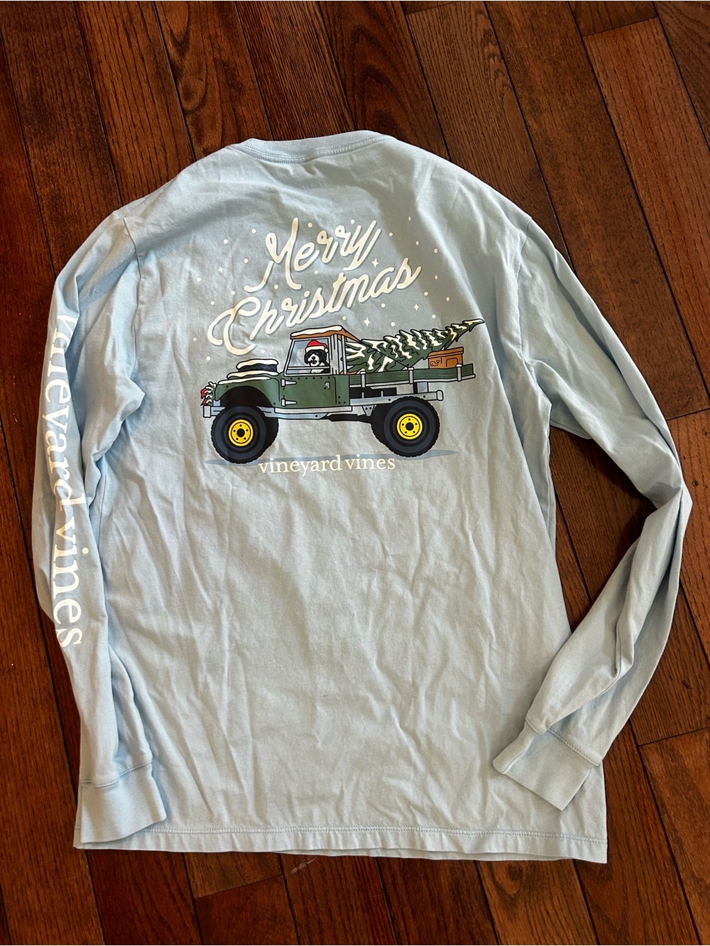 Vineyard Vines Light Blue Long-Sleeve Tee with Holiday Truck Graphic